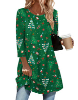 Zeagoo Women Tunic Tops 3/4 Sleeve Merry Christmas T Shirts Gift Blouse Tee Tops Plus Size Blouses to Wear with Leggings Swing Flare T-Shirt Loose