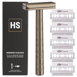 Henson Shaving Razor - Tan Double Edge Safety Razor with 5 Spare Blades - 30° Angled Precision With Superior Blade Rigidity- Reusable Single Blade Razors For Men and Women - Mild Aggression