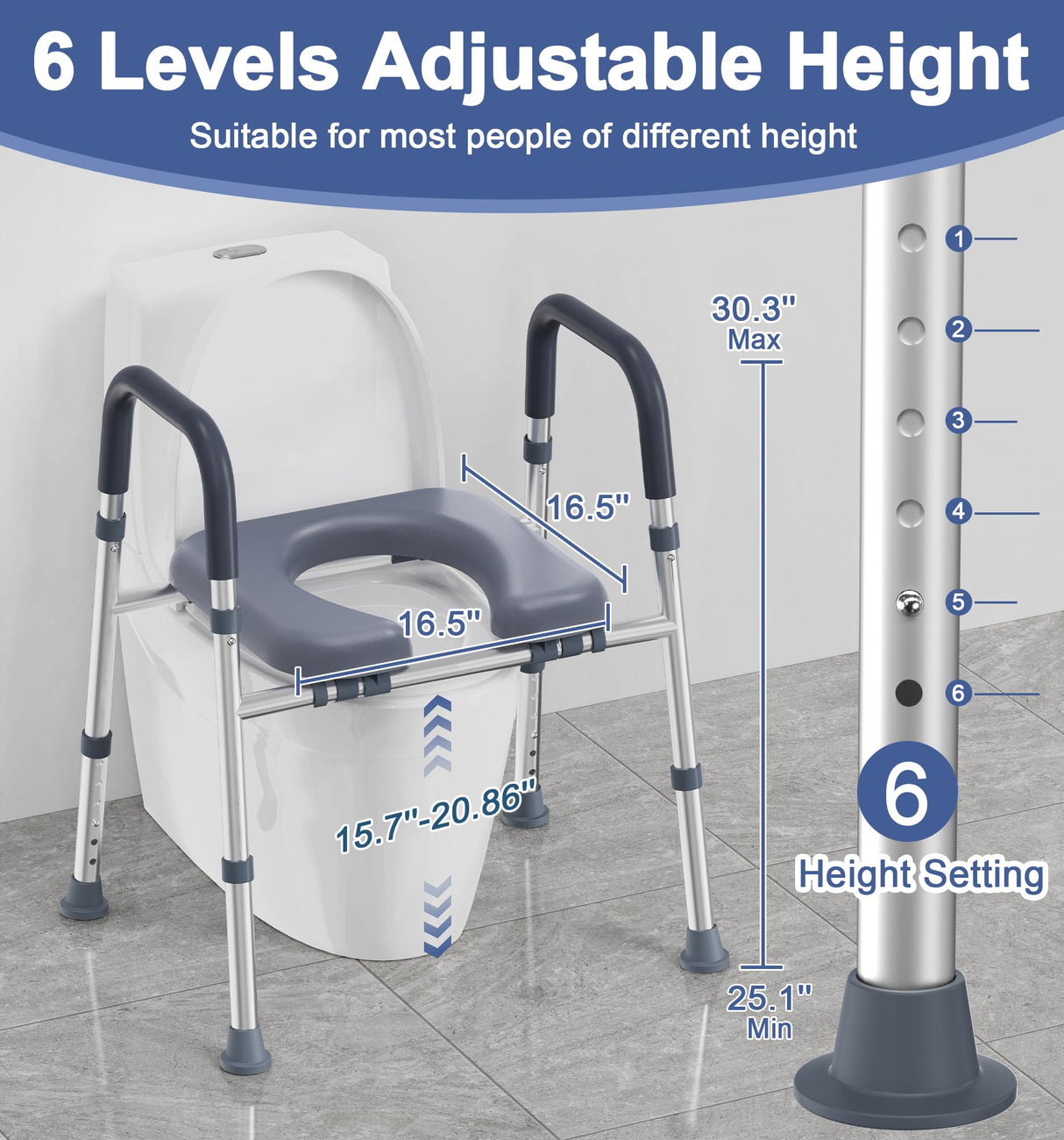 HOMLAND Toilet Seat Risers for Seniors, FSA HSA Eligible Raised Toilet Seat with Handles & Padded Seat, Adjustable Height & Width, 400lb Elevated Toilet Seat for Elderly, Handicap, Fit Any Toilet