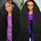32 Inch Deep Wave Lace Front Wigs Human Hair 13x6 HD Transparent Lace Front Wigs 200% Density Deep Curly Wig Pre Plucked Deep Wave Frontal Wigs Natural Color