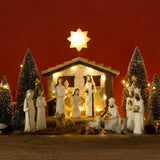 Nativity Set Indoor – 15 Pieces Christmas Nativity Scene Set with Manger, LED Star, Angel with Gloria Banner, Wooden Style Nativity Sets & Figures for Kids and Family Holiday Christmas Décor