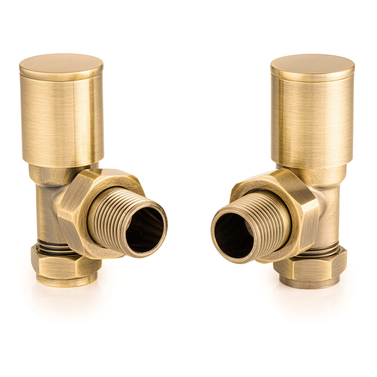 Sandy Beach Gold Angled Radiator Valves - Brass Radiator Valves, Antique Brass Radiator Valves, Radiator Valve Brass - Radiator Valve Gold, Manual Radiator Valves for Towel Rails & Radiators (15mm)