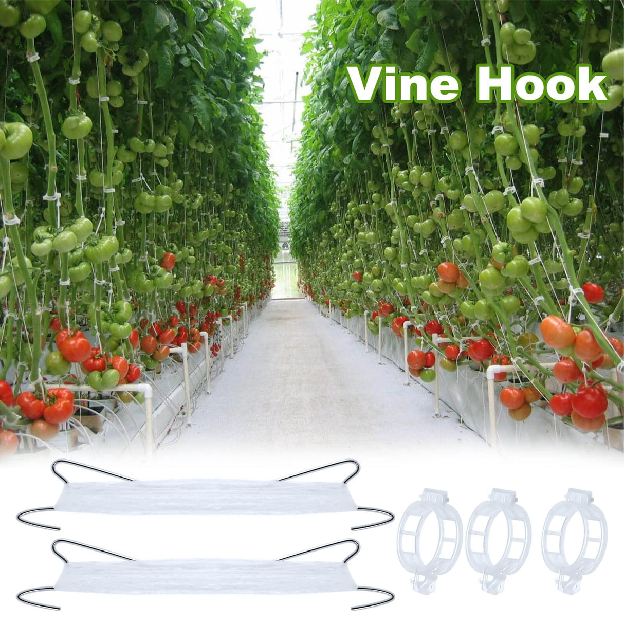 HFXXAD 60Pcs Tomato Hooks with String, Tomato Support Hooks, Tomato Holder Hooks & Plant Support Clips with 33.3ft Twine to Prevent Tomatoes from Pinching or Falling Off
