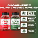 Fruit and Veggies Supplement (120 Gummies) - Premium Sugar-Free Superfood Super Green & Fruit Gummies for Adults - Immunity Support for Men & Women - Non GMO, Vegan Safe & Made in USA
