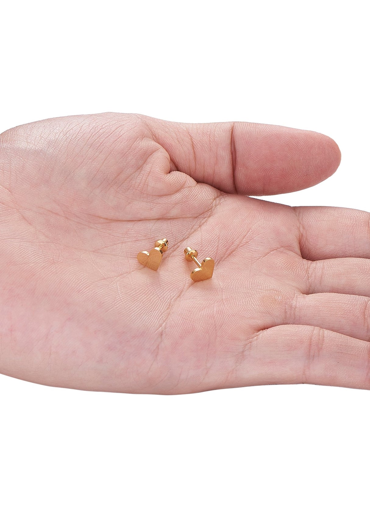 18k Gold Plated Screw Back Heart Stud Hypoallergenic Earrings for Kids, Baby, Toddler, Little Girls with Surgical Steel Post for Ultra Sensitive Ears with Secure Safety Screwback