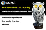 Owlery Snowy Solar Owl With Motion Detector, Flashing Eyes, Spinning Head, Realistic Hooting and Silent Mode, Outdoor Statue, Winter Garden Decoration for Home, Patio and Fence