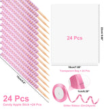 ASTARON 24 Pack Glitter Bling Candy Apple Sticks and Bags, Cake Pop Sticks Kit Including Caramel Apple Sticks with Ribbon and Chocolate Apple Packaging Bags for Party Supplies (Pink)