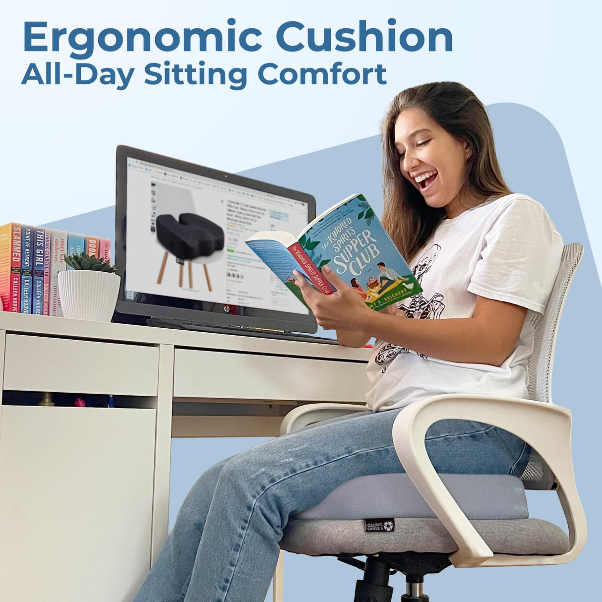 5 STARS UNITED Seat Cushion for Tailbone Pain Relief – Memory Foam Lifting Pillow for Coccyx, Hip, Hemorrhoid, Sciatica & Post-Surgery Recovery – Wheelchair, Car, Desk, Gaming & Office Chairs, L Gray