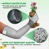 Evridwear Long Gardening Gloves for Women & Men, ANSI A4 Cut Resistant Sleeves with Nitrile Grip Palm, Machine Washable Forearm Protection for Rose Pruning, Cactus Spines & Bramble