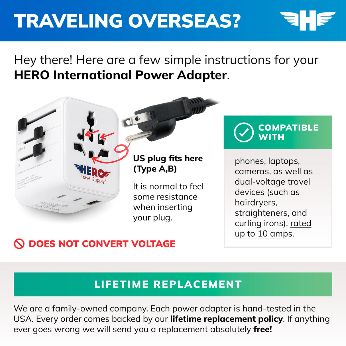 Hero International Travel Power Adapter – Universal Plug for Europe, UK, US, Asia, AUS, 100+ Countries | 2 USB-C & 1 USB-A