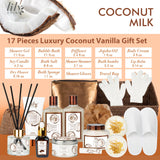 Bath and Body Gift Basket Set for Women - Coconut Vanilla Christmas Gifts for Women, Spa Gift Basket 17-Piece Bath Gift Set Self Care Gifts for Mothers Day, Fathers Day, Birthday Gifts for Her & Him