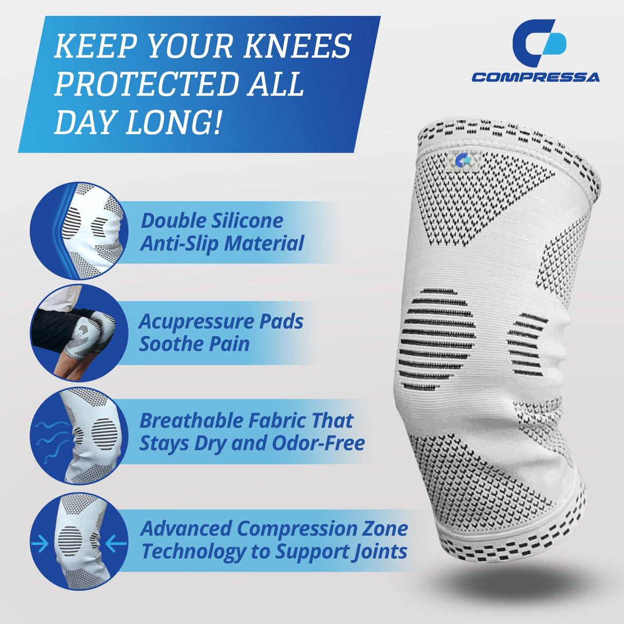 Compressa Knee Sleeve for Women & Men (Regular) - Non-Slip Compression Support for Joint Pain, Muscle Recovery, Arthritis, and Injury Relief