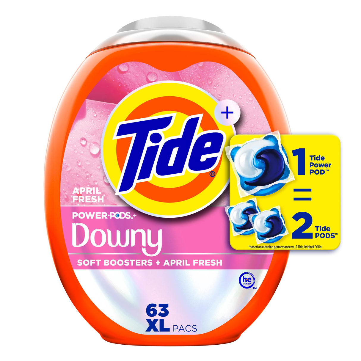 Tide Power PODs 2-in-1 Laundry Detergent Pods with Downy Soft Boosters, Lasting Freshness with April Fresh Scent, 63 Count