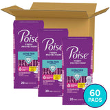 Poise Ultra Thin Incontinence & Postpartum Pads with Wings for Bladder Leaks, 5 Drop Maximum Absorbency, Long Length, 60 Count, Packaging May Vary