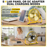 ZMLBTF 14" Solar Powered Fan with 20W Solar Panel & Rechargeable Battery, Portable, Quiet 12 Speed, 360° Tilt Head for Outside, Camping, Travel, Greenhouse, Chicken Coop, Patio, gazebo (Yellow)