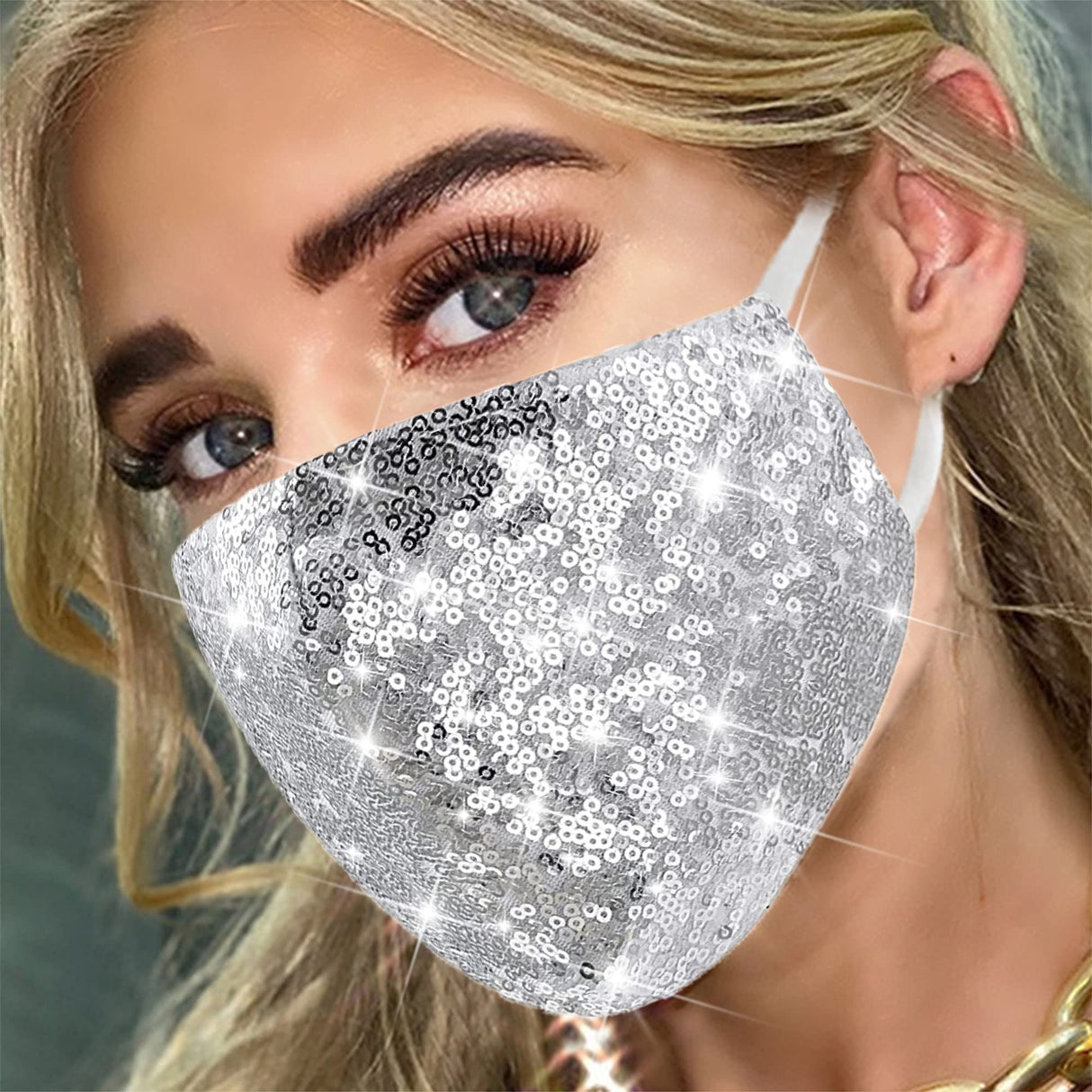 MLGDA Sparkly Sequin Face Cover Glitter Cotton Sequins Masc Masquerade Face Covering (Irregular, silver 1)