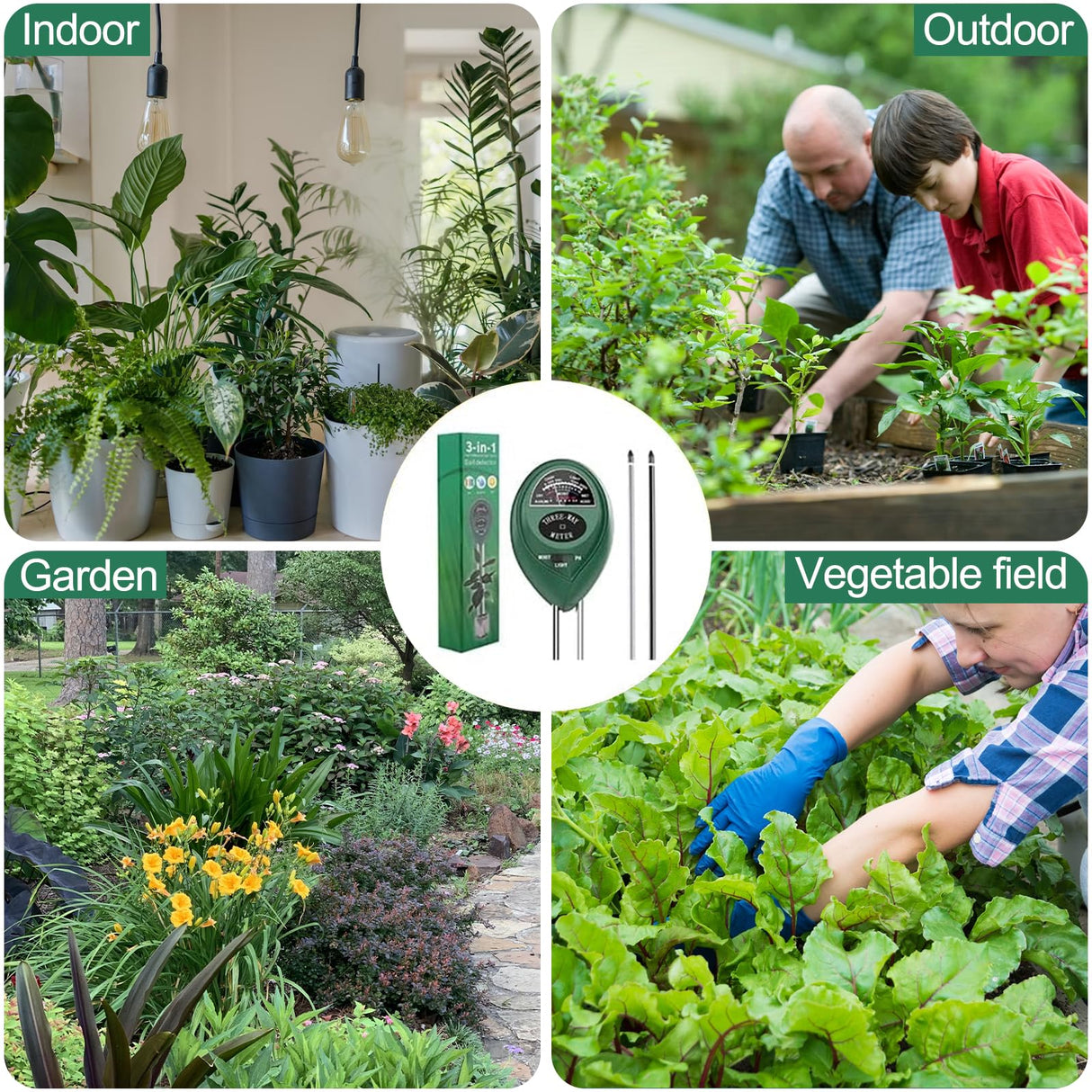 Maxsolve 2 Pack Soil Tester, 3-in-1 Plant Moisture Meter Light & PH Tester