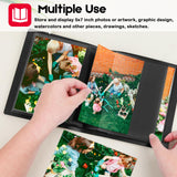 Aevdor 5x7 Photo Album Holds 64 Photos Black Inner Pages with Strong Elastic Band, Small Photo Album 5x7, Mini Picture Book for 5 x 7 Artwork, Pictures, Kids Art Storage, Postcards, Drawings (Black)