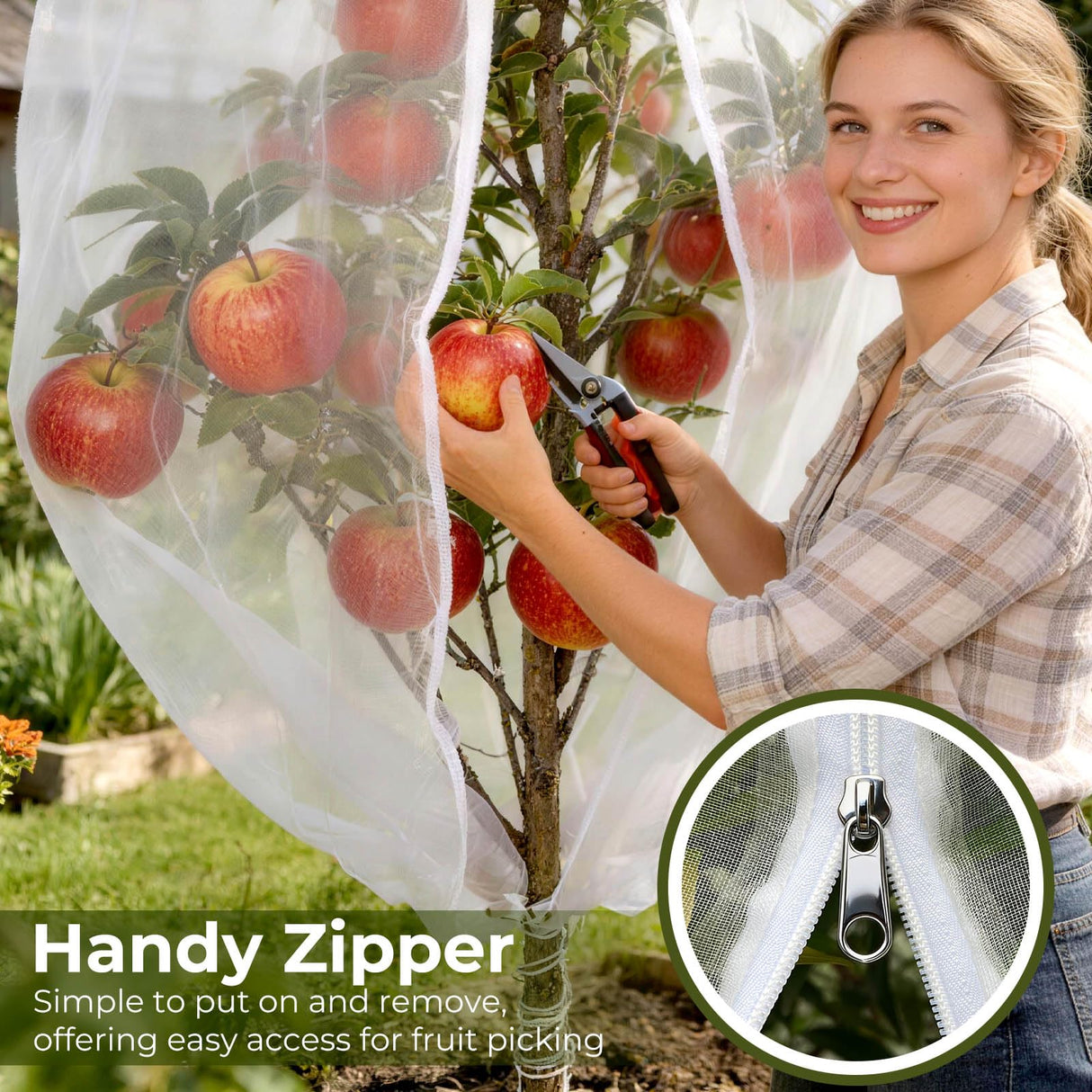 Homoda Fruit Tree Netting Cover with Zipper & Drawstring, 10ft x 10ft Insect Bird Barrier Netting for Garden Protection, Ultra Fine Mesh Garden Netting Pest Barrier, Extra Large, 1 Pack
