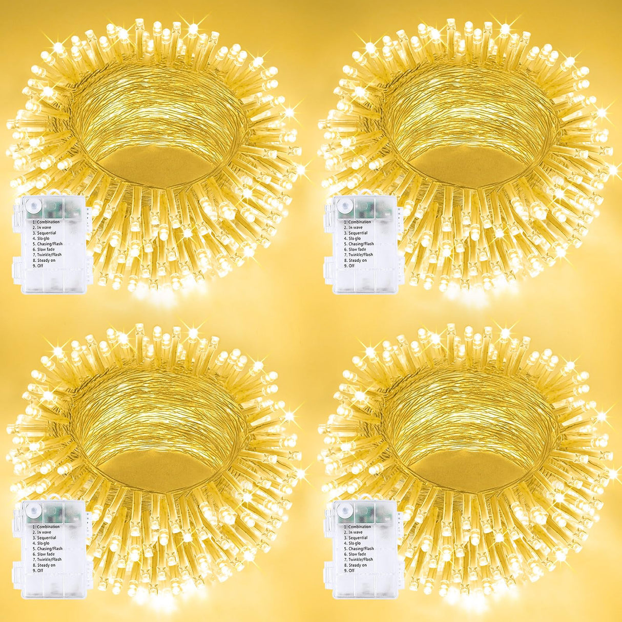 4 Pack Christmas String Lights Battery Operated with Timer, 132FT 400 LED Waterproof Twinkle Lights, 8 Modes Fairy Light for Indoor and Outdoor Bedroom Garland Tree Christmas Decorations (Warm White)