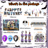 Favuit Birthday Decorations, Nightmare Christmas Party Supplies Halloween Birthday Party Decorations Set Includes Banner Balloons Tablecloth Backdrop Hanging Swirls Cake Toppers