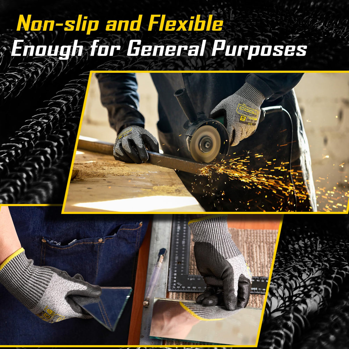 COOLJOB 12/120 Pairs A6 Cut Resistant Safety Work Gloves with Grip, Breathable & Lightweight Polyurethane PU Coated Protective Gloves for Wood Carving, Glass Handling, Mechanic Work, Gray Xlarge