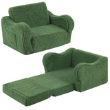 MOMCAYWEX Kids Chairs for Toddler, 2-in-1 Toddler Soft Sherpa Couch Fold Out, Convertible Sofa to Lounger for Girls and Boys, Christmas Decor, Green