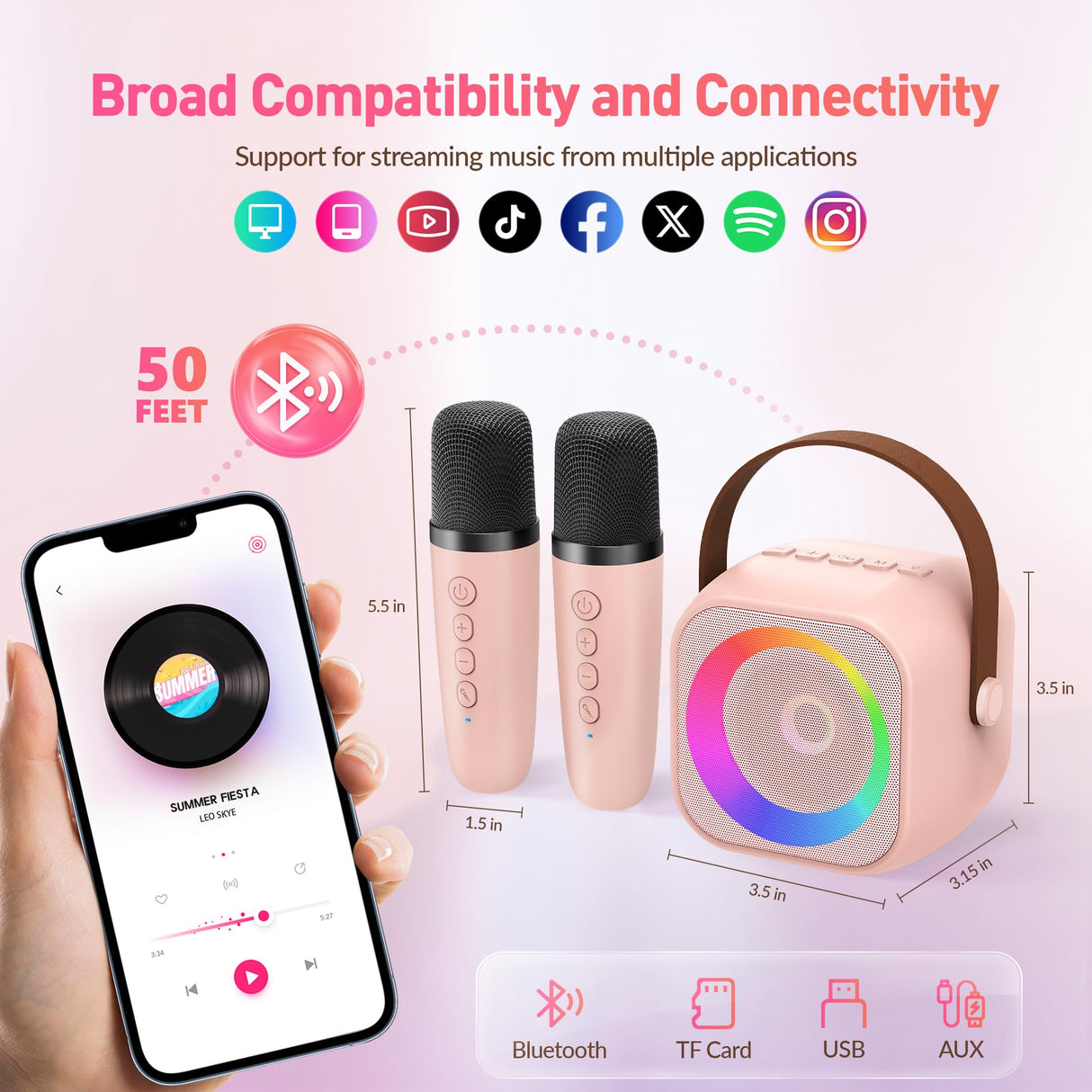 Karaoke Machine for Kids Adults, Mini Portable Bluetooth Karaoke Speaker with 2 Wireless Microphone and Lights, Christmas Birthday Gifts for Girls Ages 4, 5, 6, 7, 8, 9, 10, 12+ Family Home Party