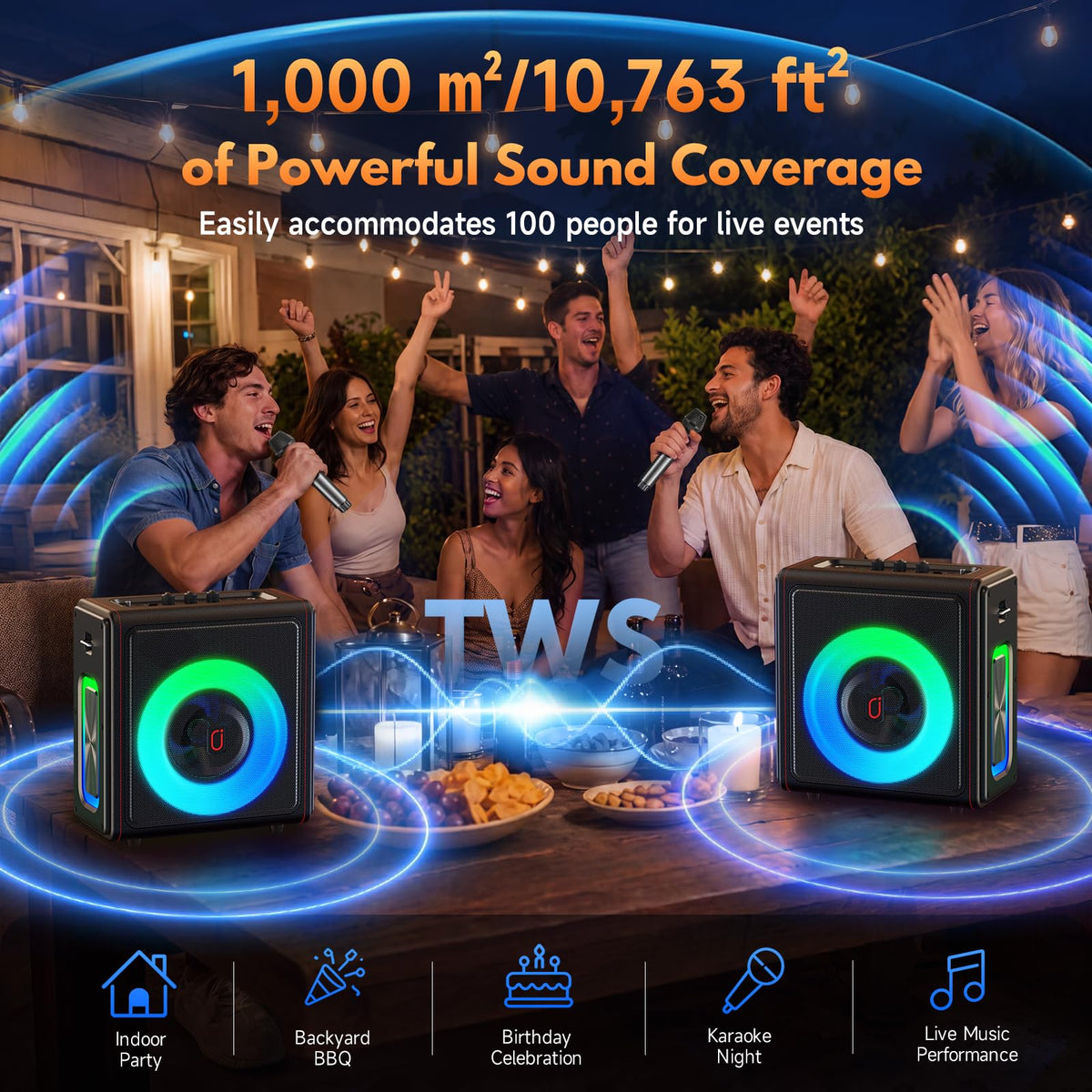 Karaoke Machine for Adults with 2 Wireless Microphones, 200W PA System