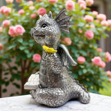 JARPSIRY Cute Dragon Reading Book Statue, 5.9-Inch Tall Dinosaur Holding Butterfly Figurines Art Resin Sculpture Outdoor Garden Decor Home Desk Ornaments