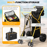 Bonnlo Beach Fishing Cart for Sand, Solid Wheel 11" Large All Terrain Wheels, Foldable Beach Wagon, Insulated Bag, 165lbs Capacity, Large Storage Space
