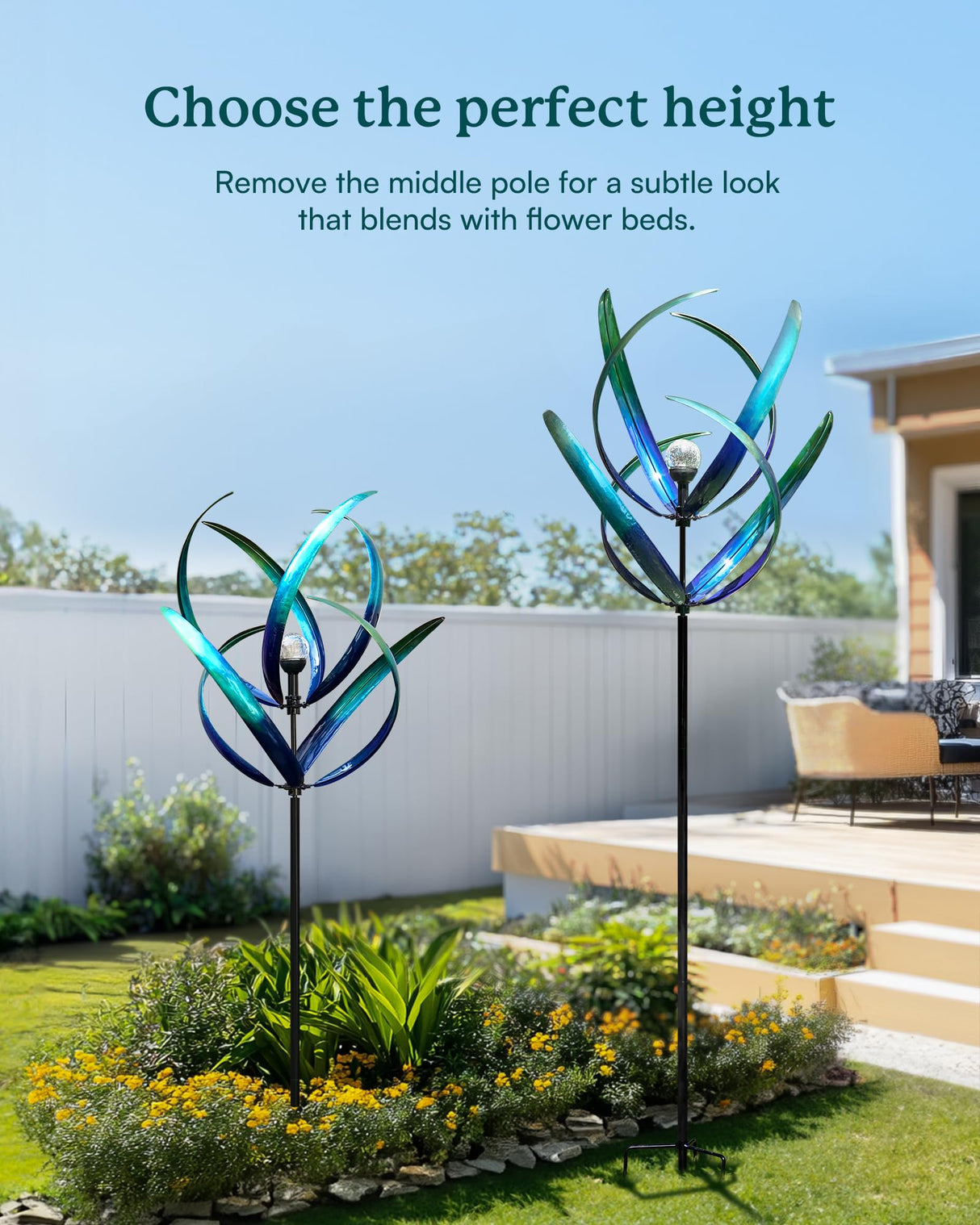 Cyan Oasis 82 inch Wind Spinners Outdoor - Extra Large Outdoor Metal Wind Sculptures Spinners with Solar Light, Windmills for The Yard Garden, Yard Art Garden Lawn Decor - Peacock Blue