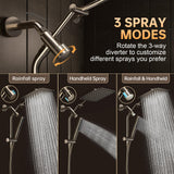 Veken All Metal 10" Brushed Nickel Shower Head with Handheld, Luxurious Square High Pressure Double Rain Shower Heads with Power-wash Hand Held, Dual Detachable Rainfall Showerhead,Bathroom Upgrade