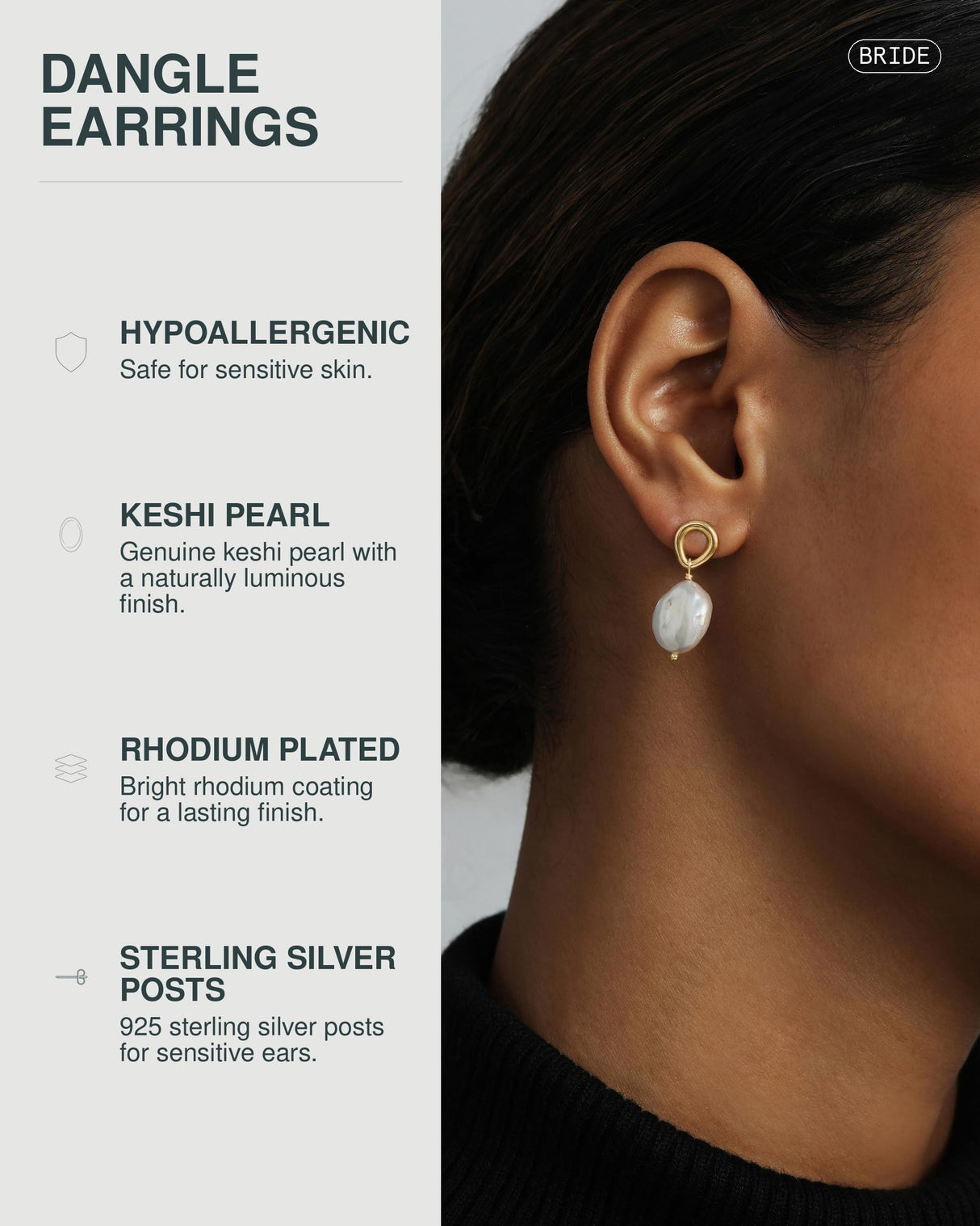 PAVOI 925 Sterling Silver Pearl Statement Wedding Drop Earrings, White Gold