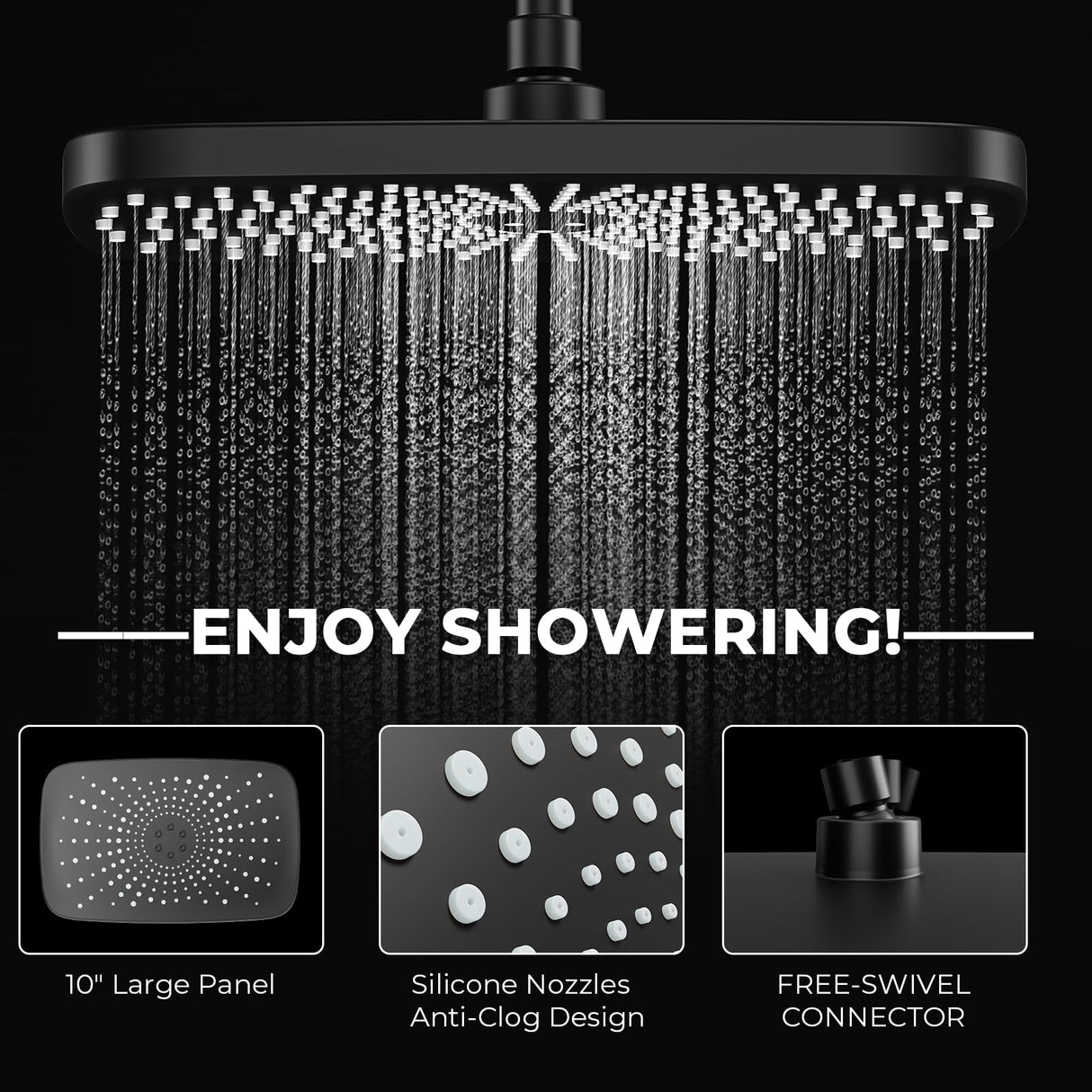 Seacity Wide Rain Shower Head With 5 Modes Handheld Showerheads, High Pressure Showerhead Combo with Extension Arm for Bathroom Accessories, Adjustable Shower Head with Anti-Clog Nozzles (Black)