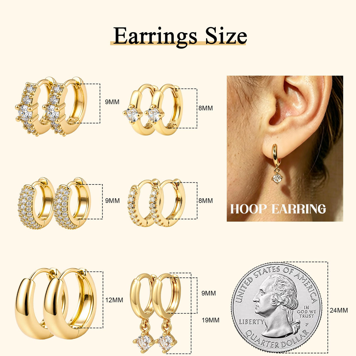 Wgoud 12 Pairs Small 14K Gold Plated Chunky Hoop Earrings for Women Hypoallergenic Lightweight Gold/Silver Hoop Earring Set for Sensitive Ears Trendy Cartilage Huggie Hoops Stacks for Multiple Piercing Jewelry (Gold-6 pairs- round)