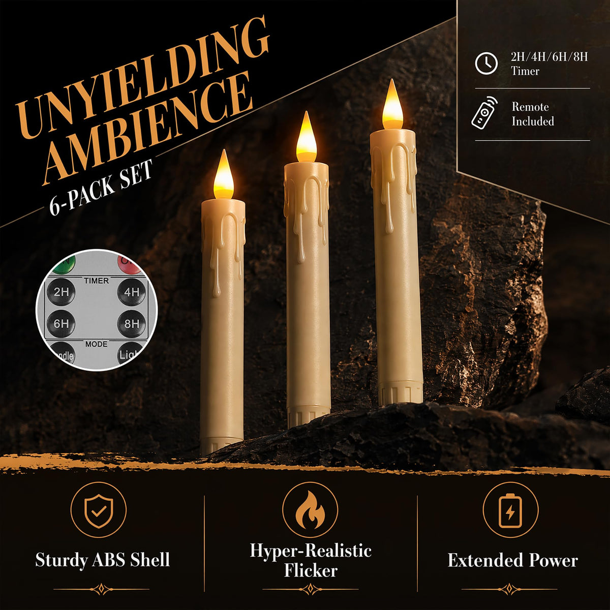 SUNGEGE Candle Battery Operated, 6.7 Inch, Ivory, Set of 6