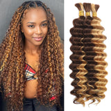 Human Braiding Hair for Boho Braids Human Hair 3 Bundles/Pack 110g 20 Inch Deep Wave Bulk Human Hair for Braiding Curly Knotless 12A Brazilian Virgin Ombre Balayage