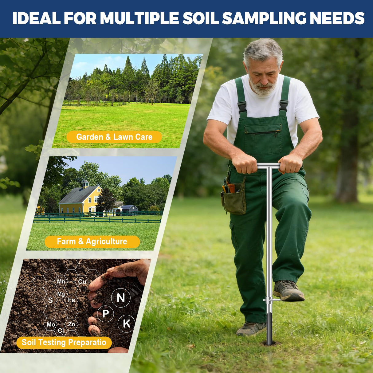 36 Inch Soil Sampler Probe, Stainless Steel Soil Core Sampling Tool with T-Handle, Heavy Duty Soil Probe for Lawn, Garden, Farm & Soil Testing