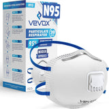 VEVOX™ N95 Masks for Adults – NIOSH Approved – 10 or 20 Pack – Valved Particulate Respirator with Comfort-Plus Seal – Dust Masks for Construction Work, Sanding, Woodworking, Mold, Drywall & Pollen