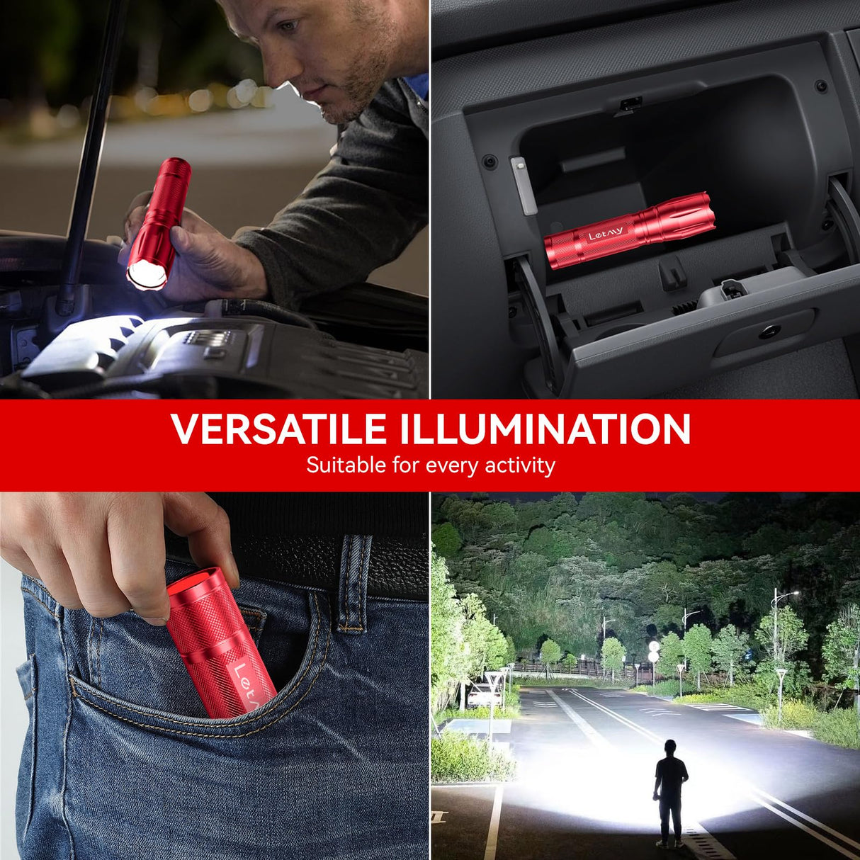 LETMY Tactical Flashlight S2000-2 Pack Bright Military Grade LED Flashlights High Lumens - Portable Handheld Flash Light, 5 Modes Zoomable Waterproof Flashlights for Home Emergency Camping- Pink