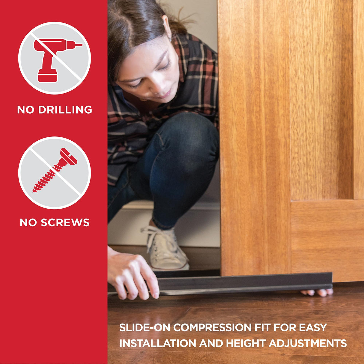 M-D Building Products Vinyl Cinch U-Shape Door Bottom Seal, Slide-On Weatherstripping Draft Stopper, Easy to Install, Fits 36” x 1-3/4” Doors, Fills 3/8”- 3/4” Gaps, 43339, Black