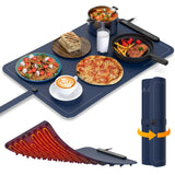 VTAR Rollable Electric Food Warming Mat | 3-Temp Buffet Tray Warmer for Parties | Even Heating, Portable Silicone Design, Auto Shut Off & Child Lock- Blue
