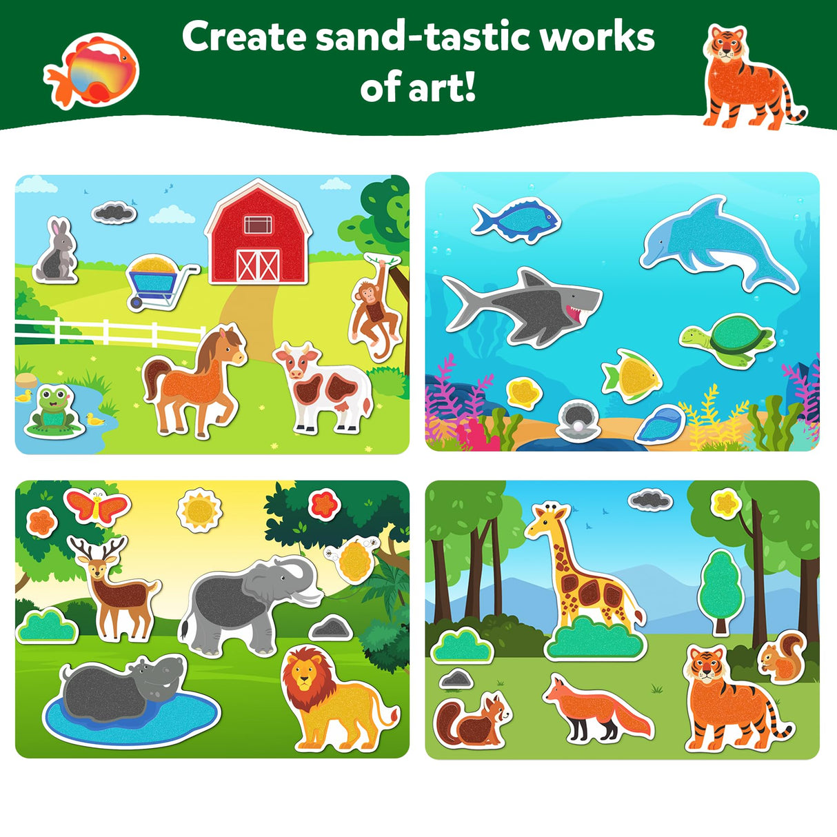 Skillmatics Sand Art Activity - Mess-Controlled DIY Animal Craft Kit with 50+ Colorful Stickers, Creative Arts & Crafts for Kids, Fun Hands-On Activity, Christmas Gifts for Ages 4, 5, 6, 7, 8, 9, 10