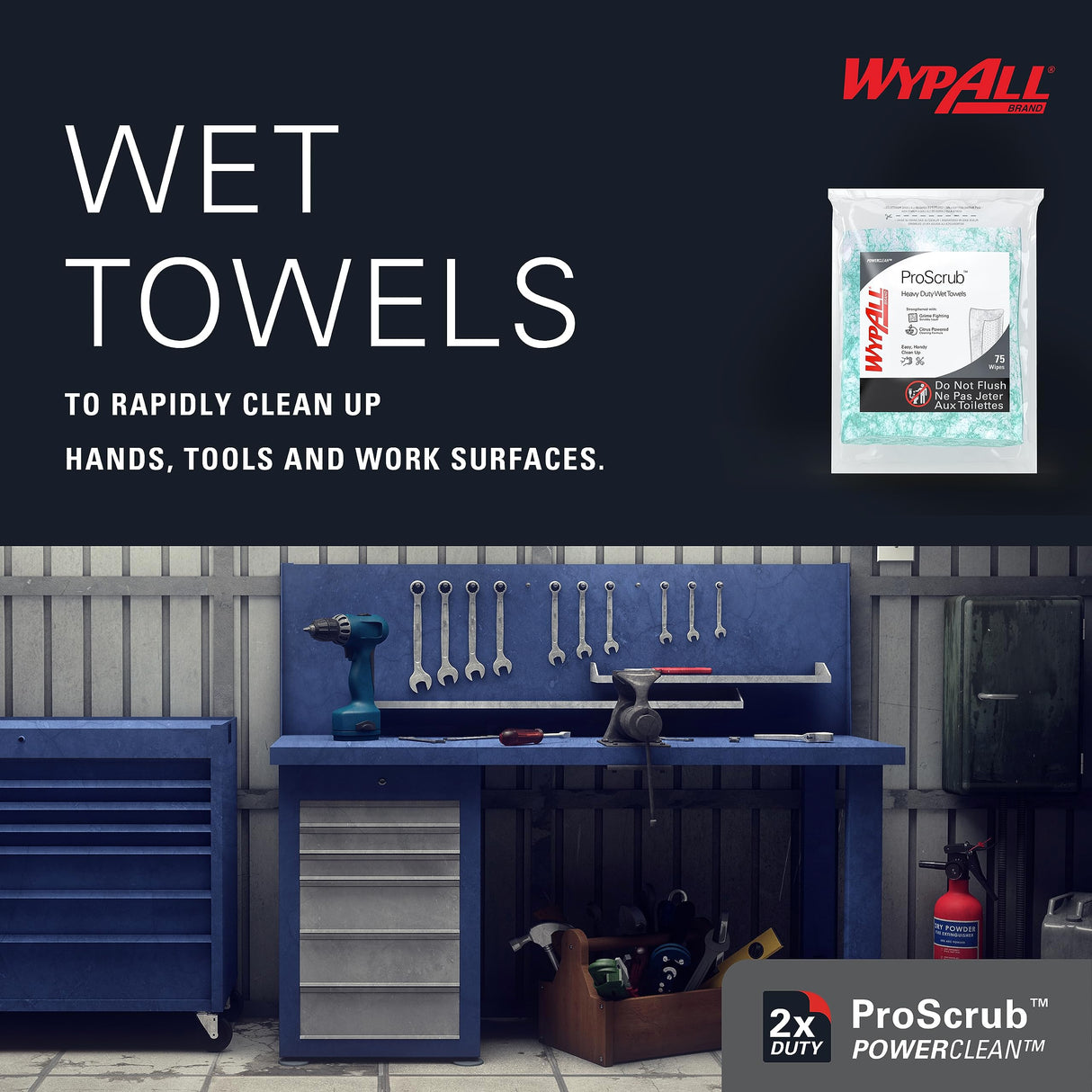 WypAll PowerClean ProScrub Heavy Duty Wet Towels (91367), Dual Action Cleaning, Large 9.5" x 12" Wipes, Refill Only (6 Packs of 75 Sheets, 450 Sheet Total)