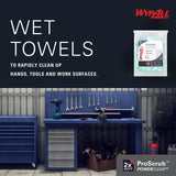 WypAll PowerClean ProScrub Heavy Duty Wet Towels (91367), Dual Action Cleaning, Large 9.5" x 12" Wipes, Refill Only (6 Packs of 75 Sheets, 450 Sheet Total)