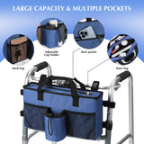 Walker Accessories for Folding Walker with Cup Holder,Pocket, Organizer Carry Storage Pouch Bag Buckle (Blue)