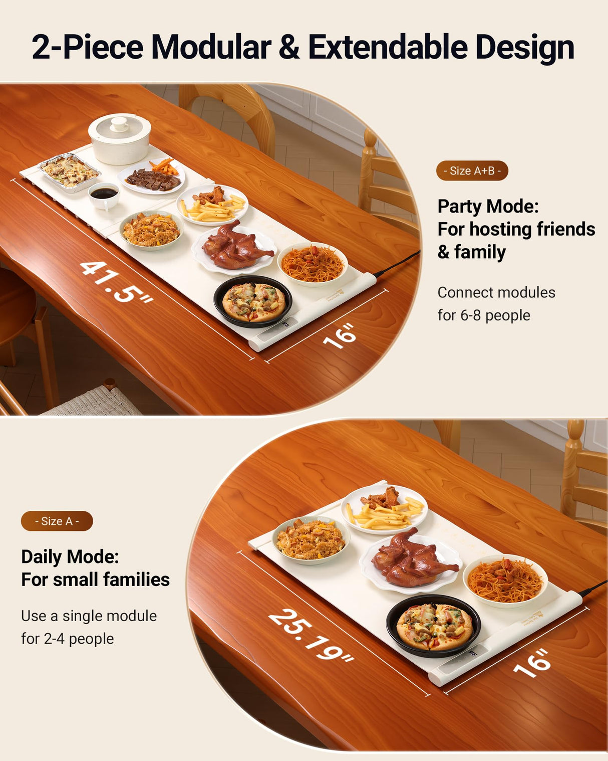 42"x16" Warming Mat for Food Extra Large, Extendable Food Warming Mat, Electric Warming Tray for Buffets Party with 7 Adjustable Temperature, 6 Timer, Silicone Food Warmer for Parties Home Countertop