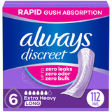 Always Discreet Adult Incontinence Pads for Women, Extra Heavy Absorbency, Long Length, Postpartum Pads, 112 CT