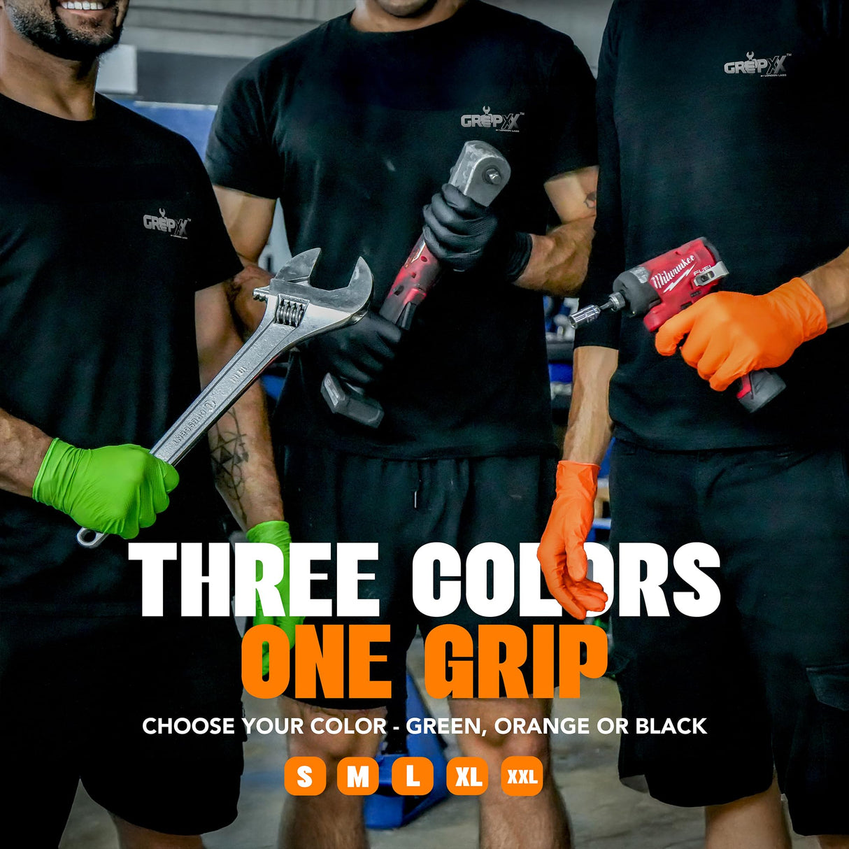 GRIPXX Herkules Grip Heavy Duty 8Mil Orange Nitrile Gloves,3D Raised Diamond Texture-Latex & Powder Free-Industrial, Mechanic (1, Large)
